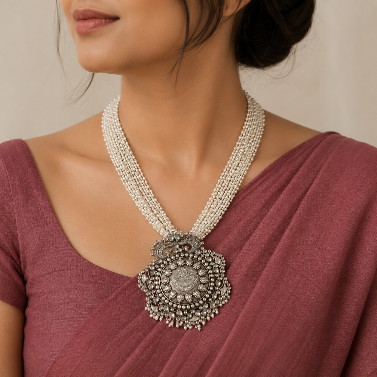 Teena Elegant Silver Pearl Necklace