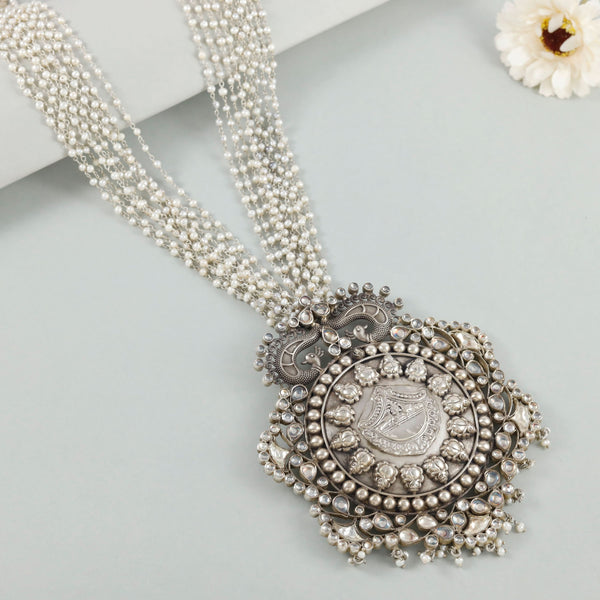 Teena Elegant Silver Pearl Necklace