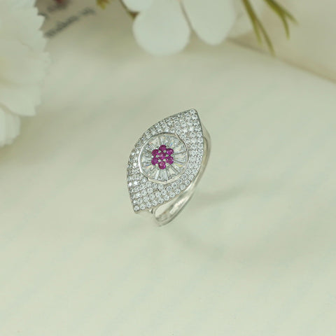 Mila  Eye-Shaped Cz Ruby Design Silver Ring