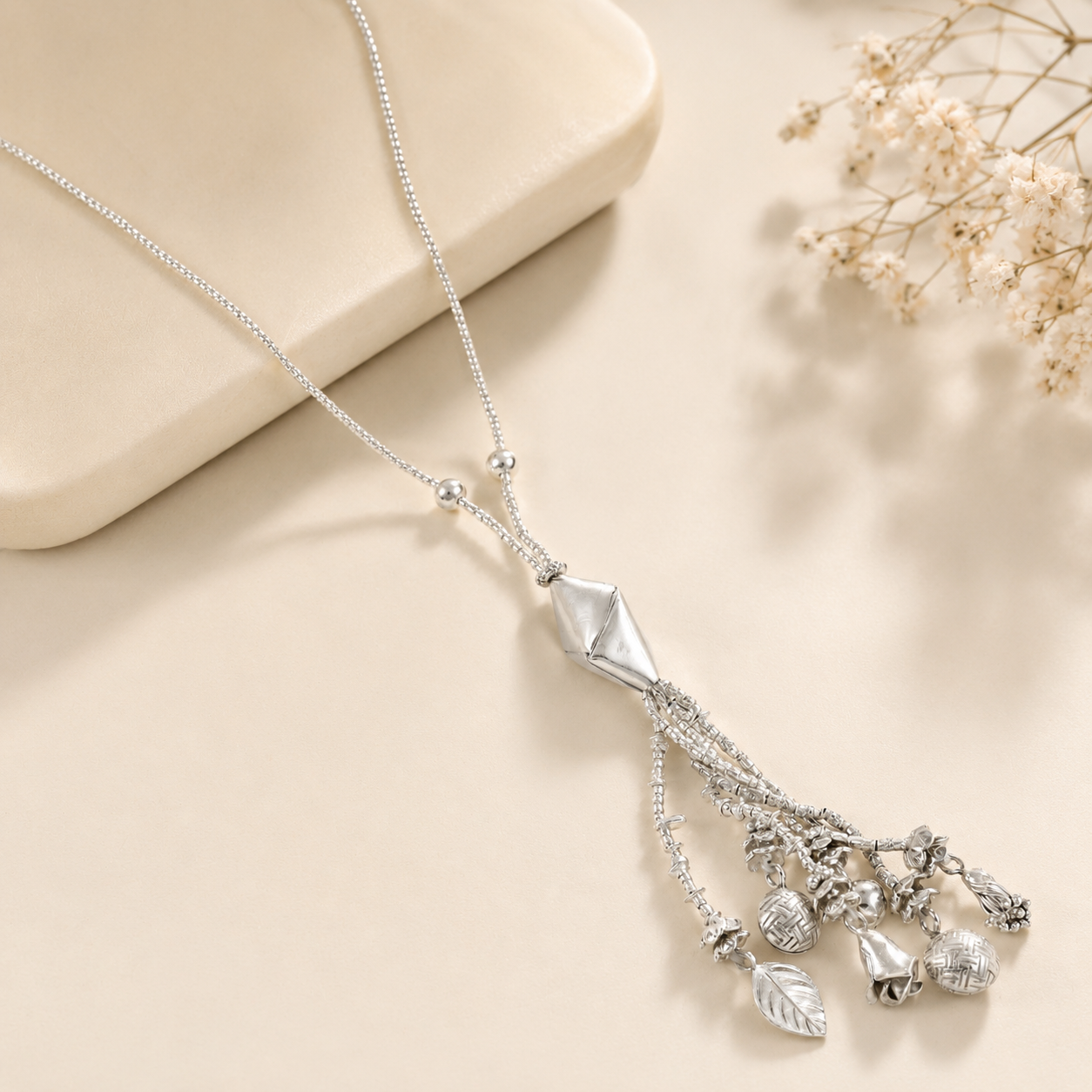Jiya Small Bells Hanging Charms Silver Necklace