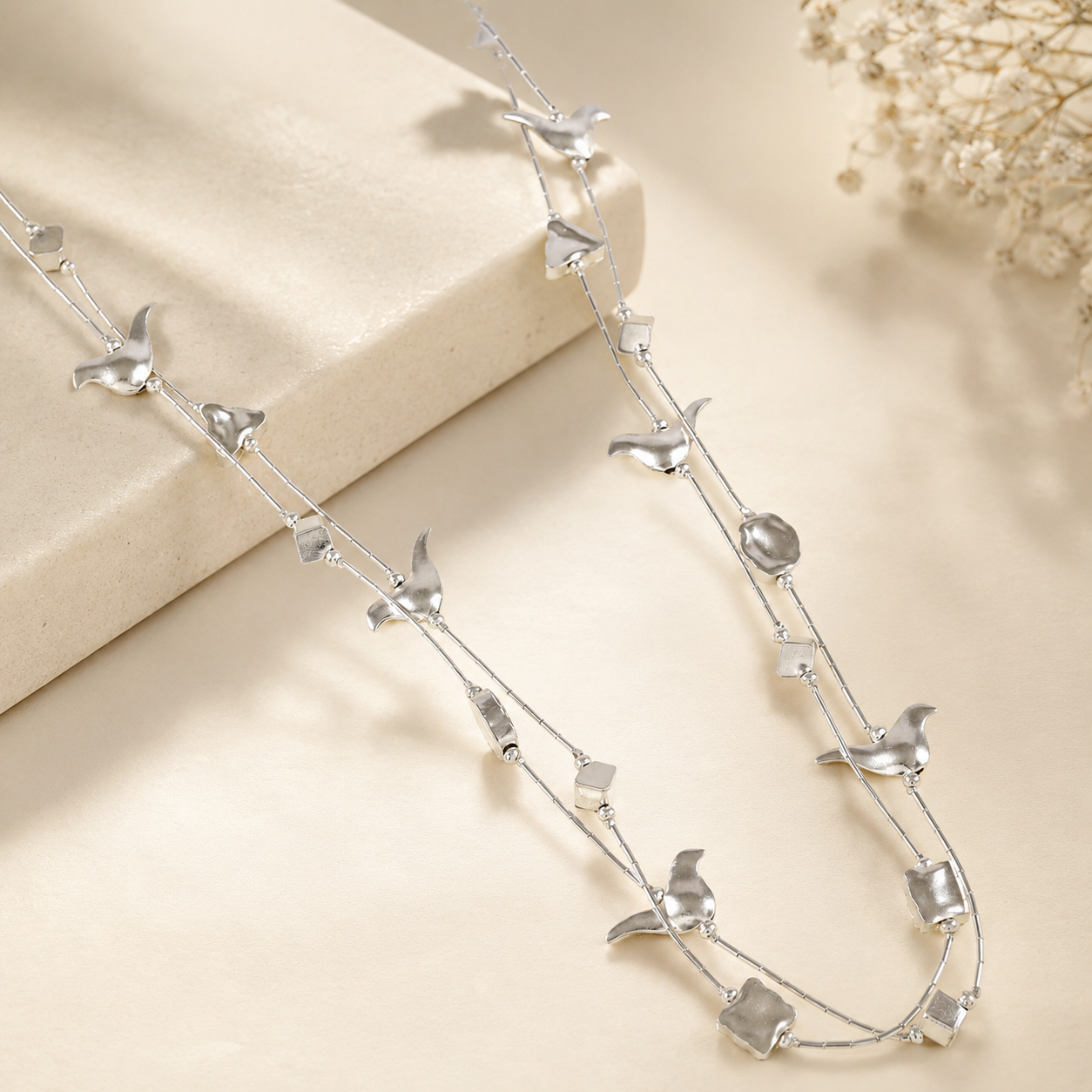 Flying Birds Motifs Silver Necklace
