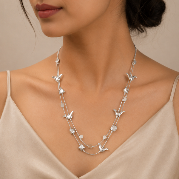 Flying Birds Motifs Silver Necklace