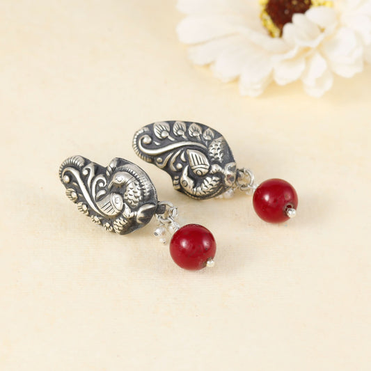 Olivia Red Stone Silver Earrings