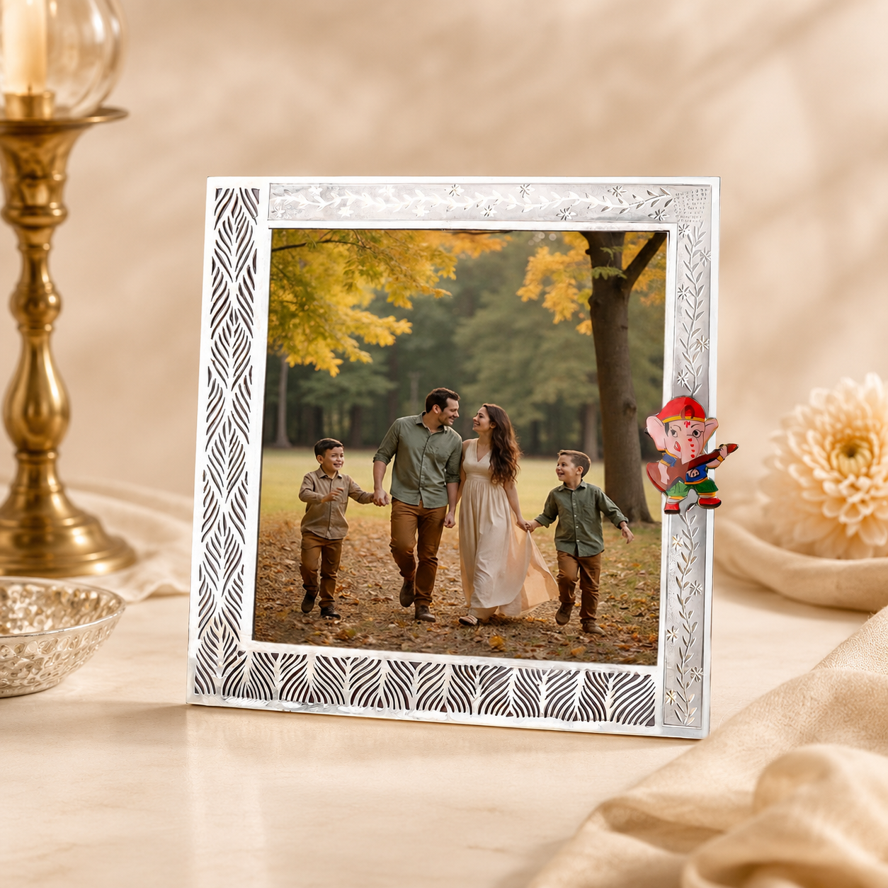 Ganesh Blessings Family Silver Photo Frame