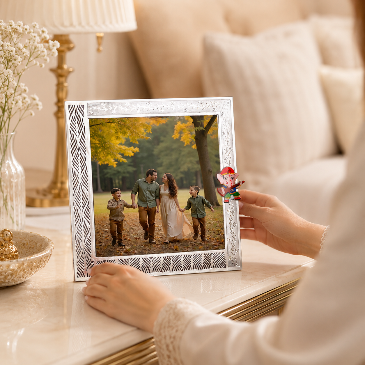Ganesh Blessings Family Silver Photo Frame