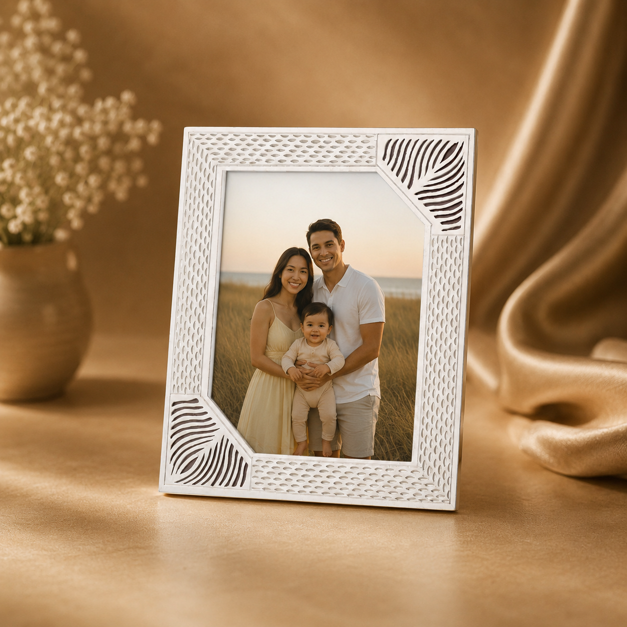 Stylish Leaf Cut Silver Photo Frame
