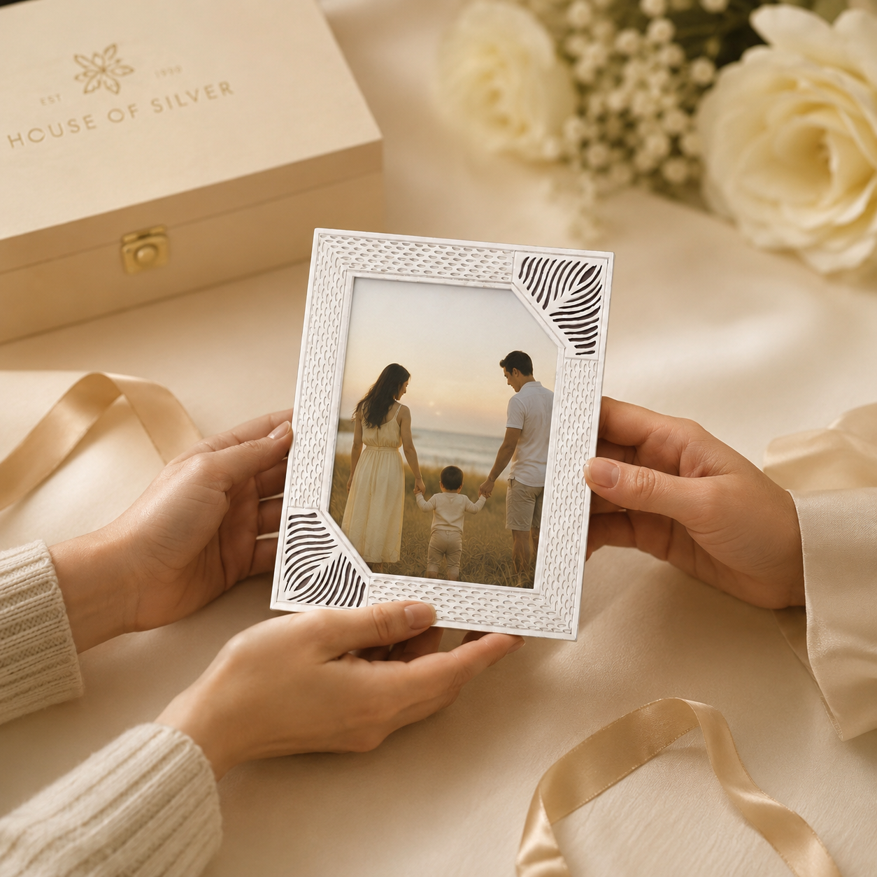 Stylish Leaf Cut Silver Photo Frame