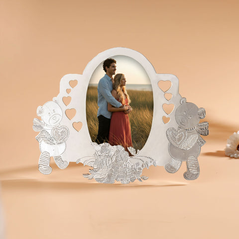 Heart & Teddy Themed Silver Photo Frame