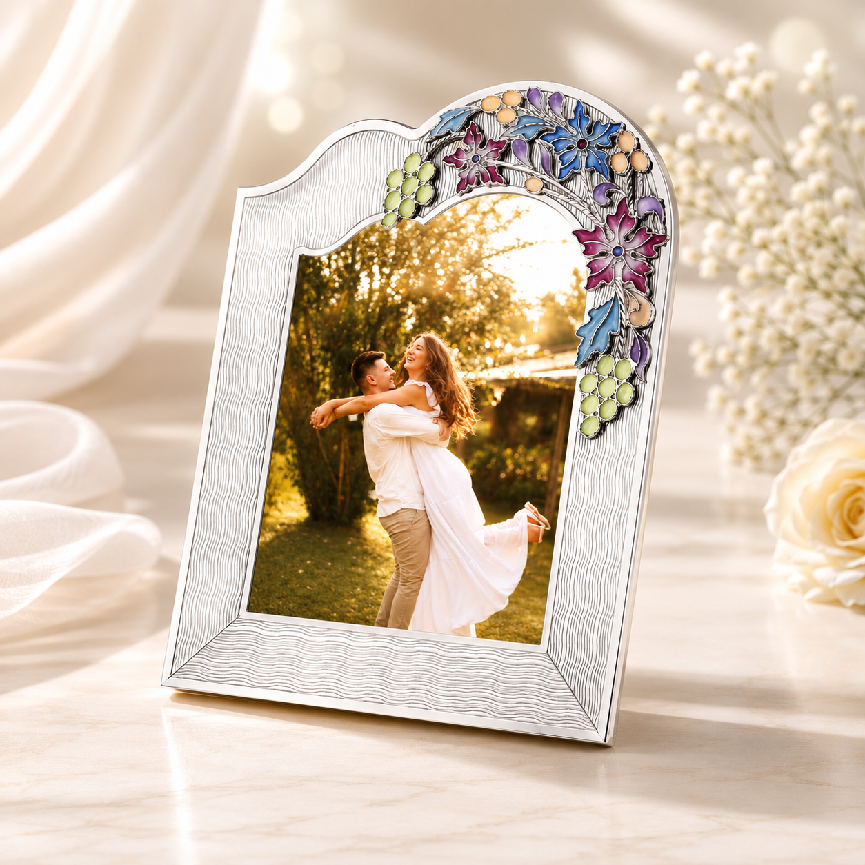 Floral Elegance Silver Photo Frame