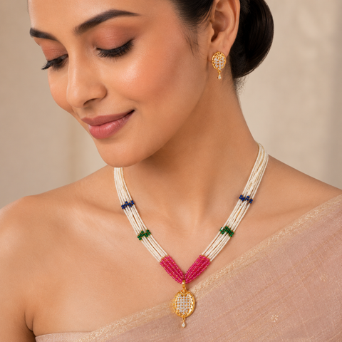 Kritika Oval Shaped Shimmering Gold  Necklace Set