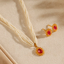 Ruhani Ruby Stud Pendant Gold Necklace Set