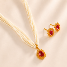 Ruhani Ruby Stud Pendant Gold Necklace Set