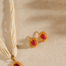 Ruhani Ruby Stud Pendant Gold Necklace Set