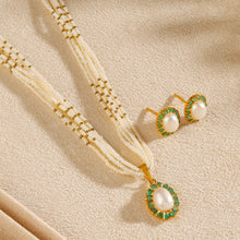Anvika Green Stone  Pearl Gold Necklace Set