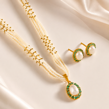 Anvika Green Stone  Pearl Gold Necklace Set