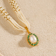 Anvika Green Stone  Pearl Gold Necklace Set