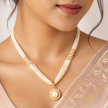 Tara Cluster Pearl Pendant Gold Necklace Set