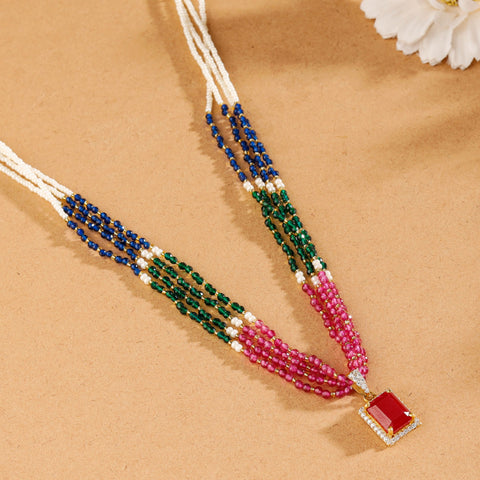 Traditional Square Ruby Pendant Gold Necklace