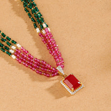 Traditional Square Ruby Pendant Gold Necklace