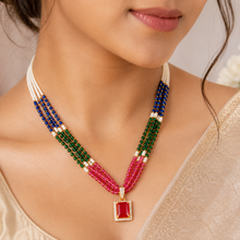Traditional Square Ruby Pendant Gold Necklace