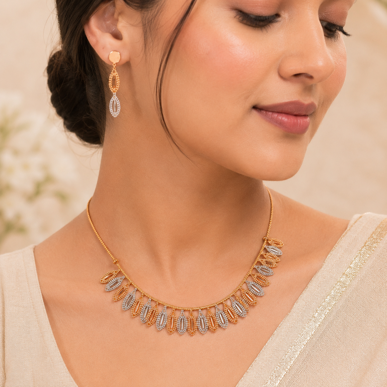 Gayatri Royal Rose Gold Necklace Set