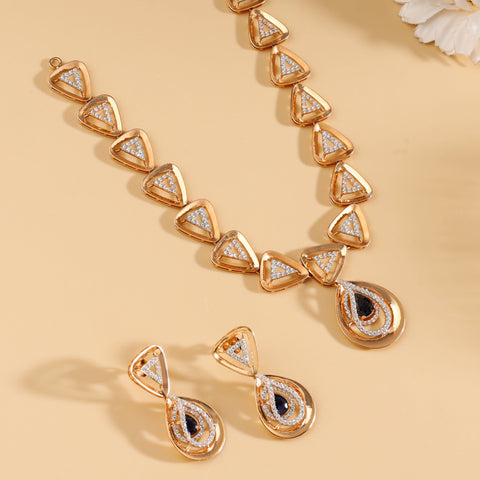 Regal Triangle Sparkle Gold Necklace Set