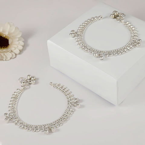 Ethnic Jingle Silver Anklets For Kids