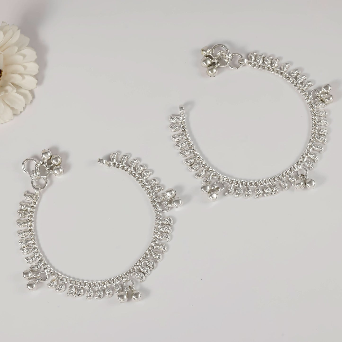 Ethnic Jingle Silver Anklets For Kids
