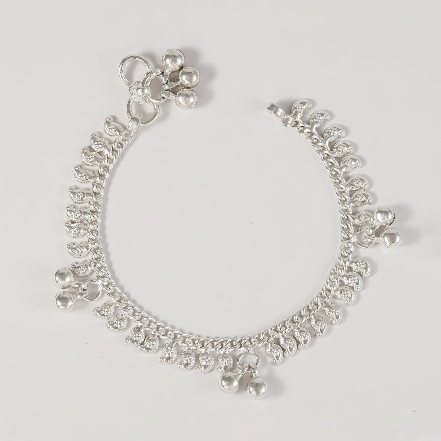 Ethnic Jingle Silver Anklets For Kids