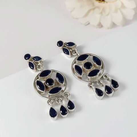 Teena Elegant Blue Halo Silver Earrings