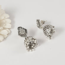 Tanvika Peacock Motif Silver Jhumki