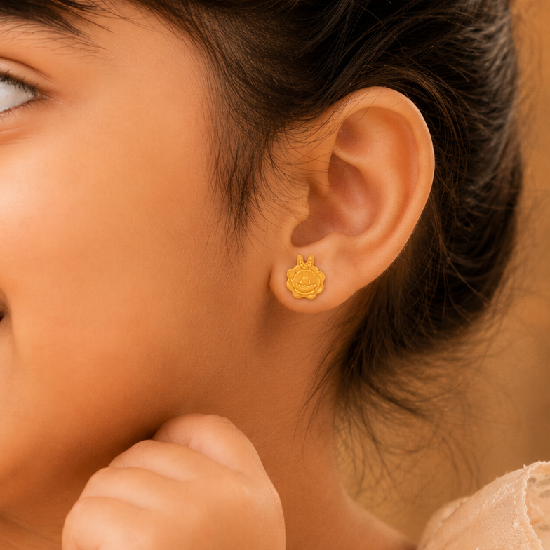 Baby Snail Charm Gold Earrings For Kids