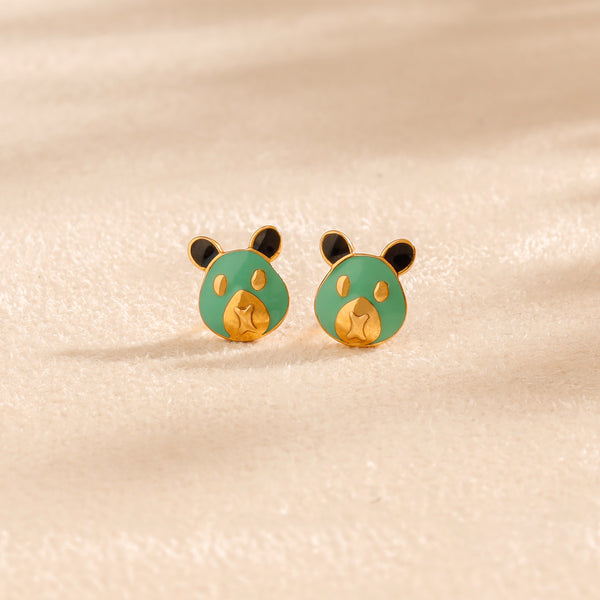 Panda Face Studs Gold Earrings For Kids