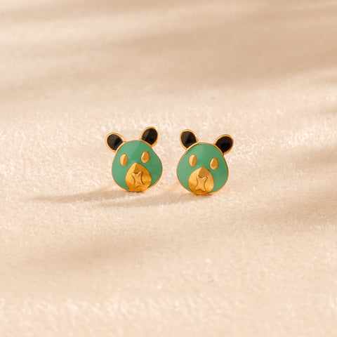 Little Bear Charm Studs  Gold Earrings For Kids