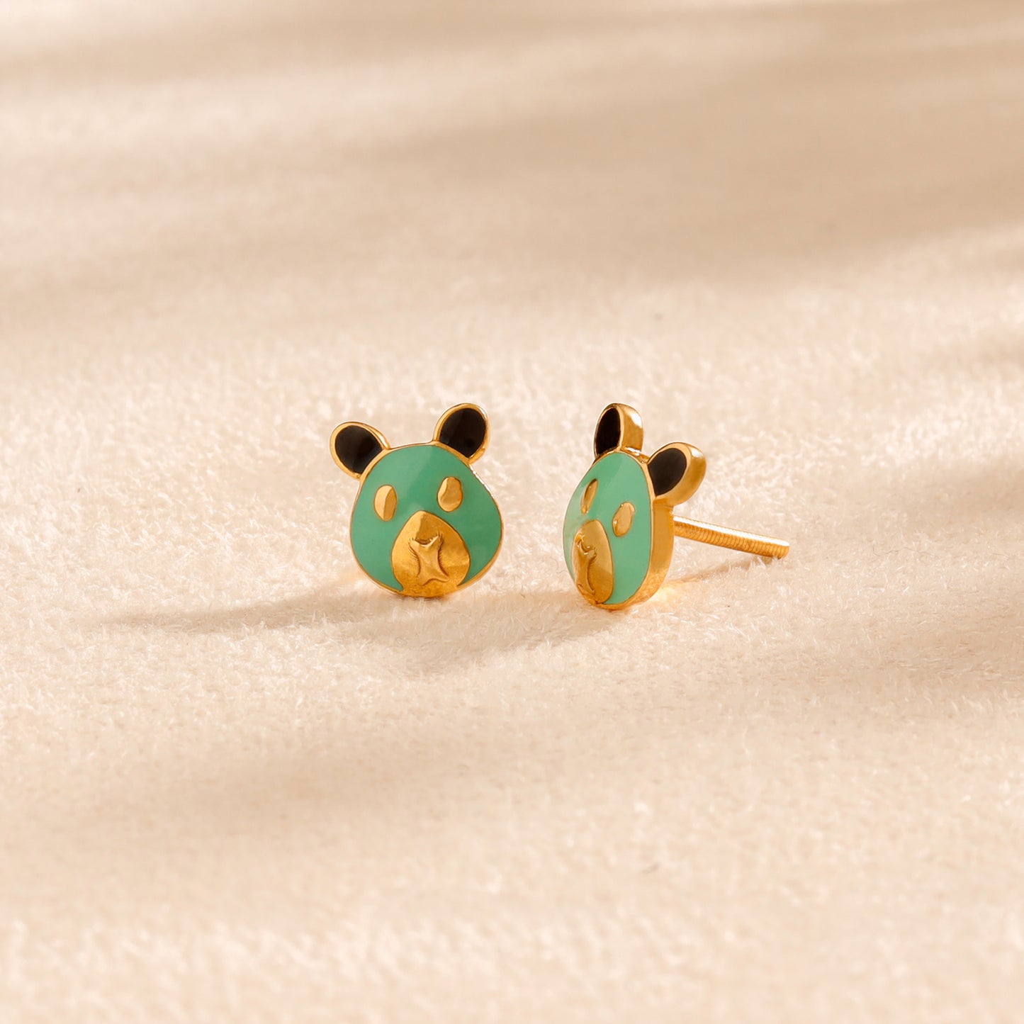 Panda Face Studs Gold Earrings For Kids