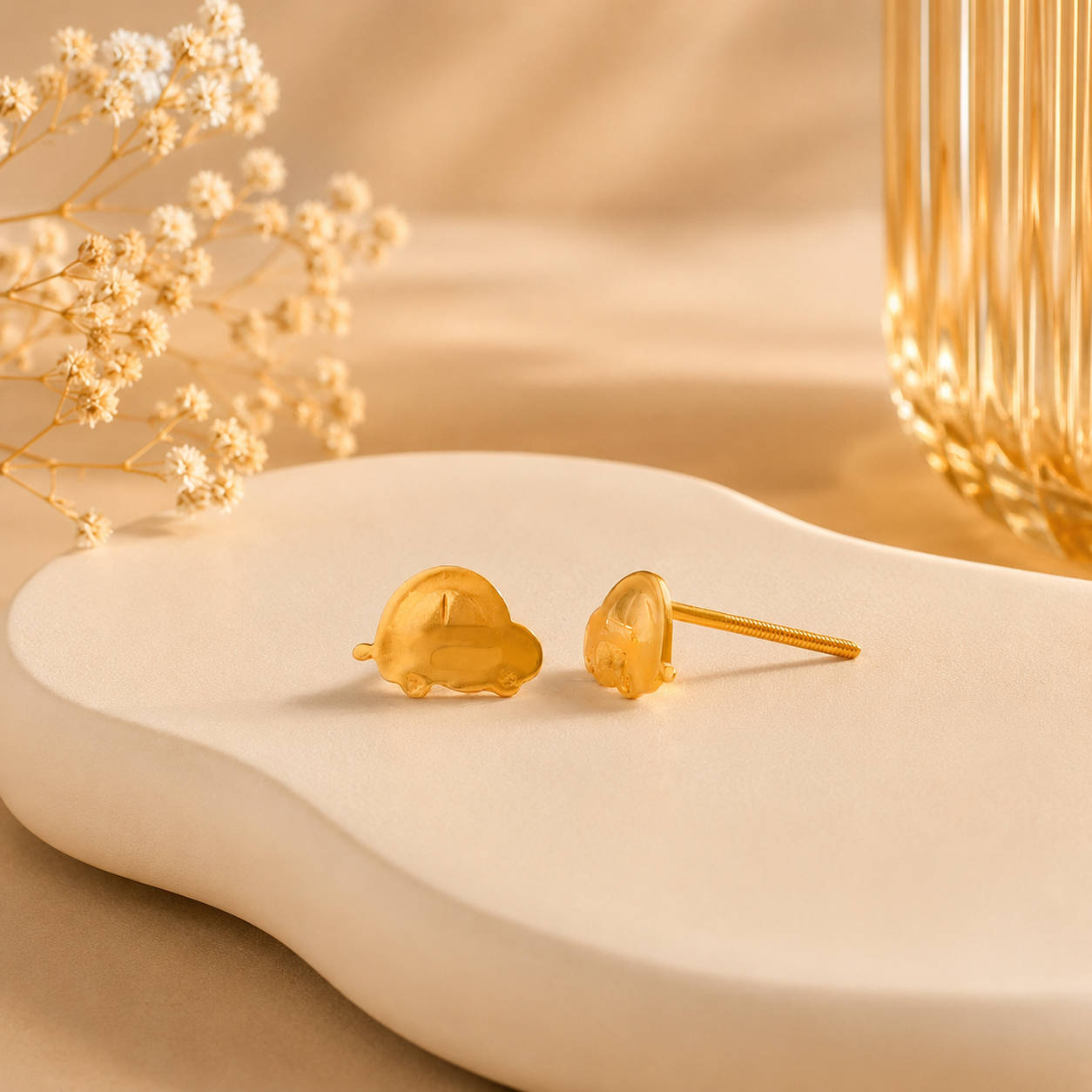 Mini Car Studs Gold Earrings For Kids