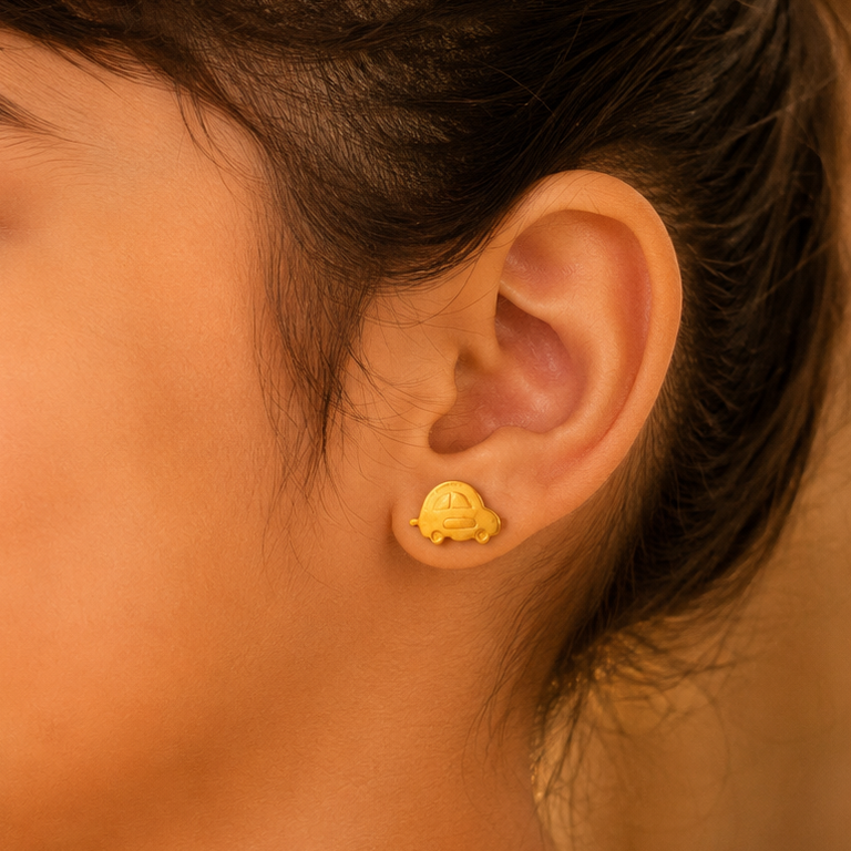Mini Car Studs Gold Earrings For Kids