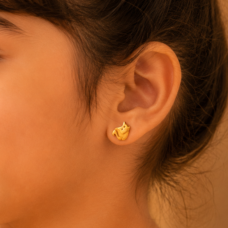 Charming Squirrel Gold Earrings For Kids