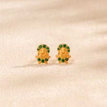 Green Gem Teddy Gold Earrings For Kids