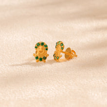 Green Gem Teddy Gold Earrings For Kids