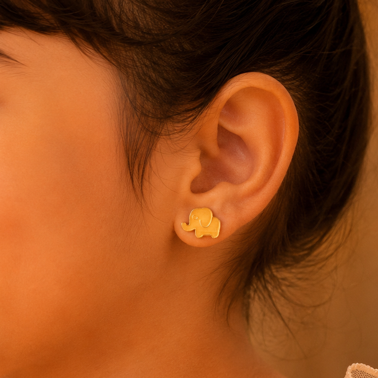 Elephant Gold Earrings For Kids