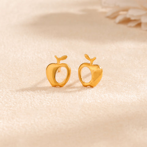 Playful Apple Charm  Gold Earrings
