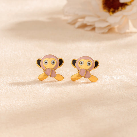 Tiny Monkey Charm Gold Earrings For Kids