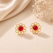 Classic Red Bloom Gold Earrings