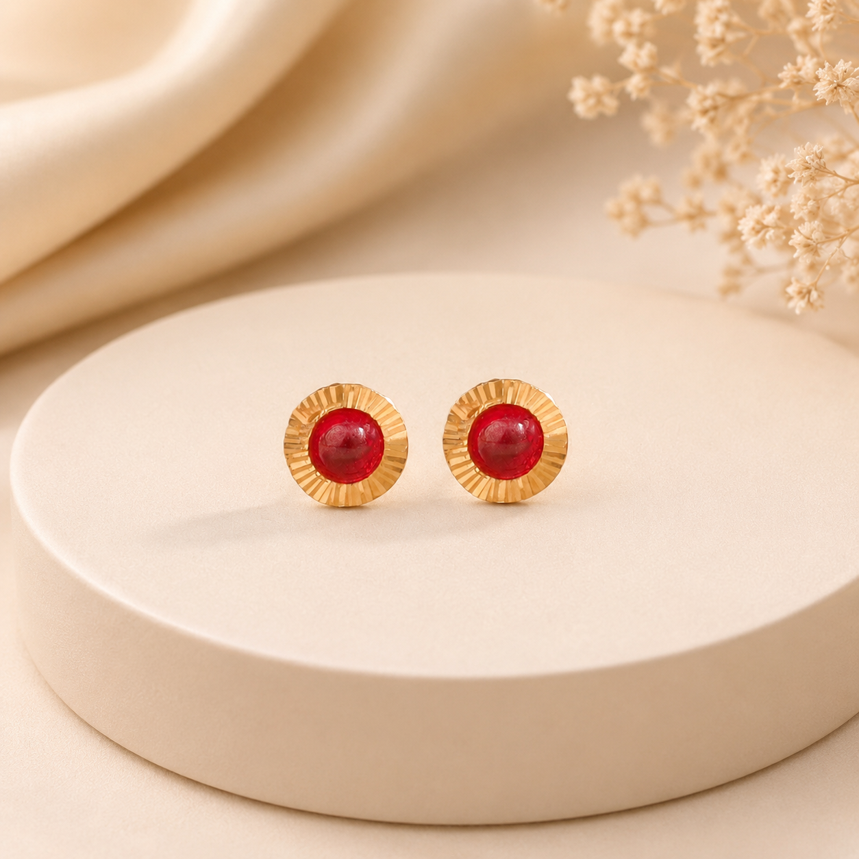 Seema Red Gem  Everyday Gold Earrings
