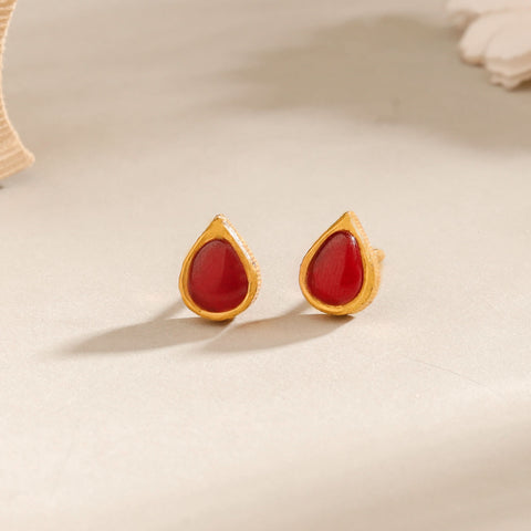 Anika Elegant Red Drop Gold Earrings