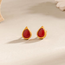 Anika Elegant Red Drop Gold Earrings