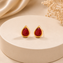 Anika Elegant Red Drop Gold Earrings