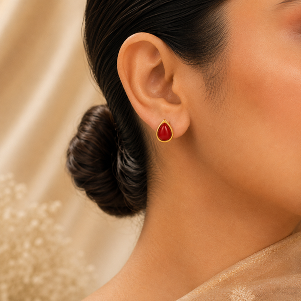 Anika Elegant Red Drop Gold Earrings