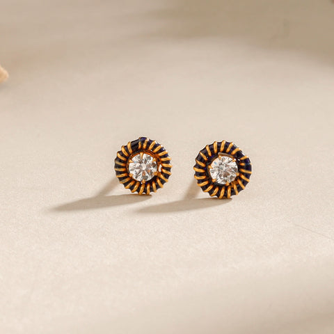 Black Enamel Sun Gold Earrings
